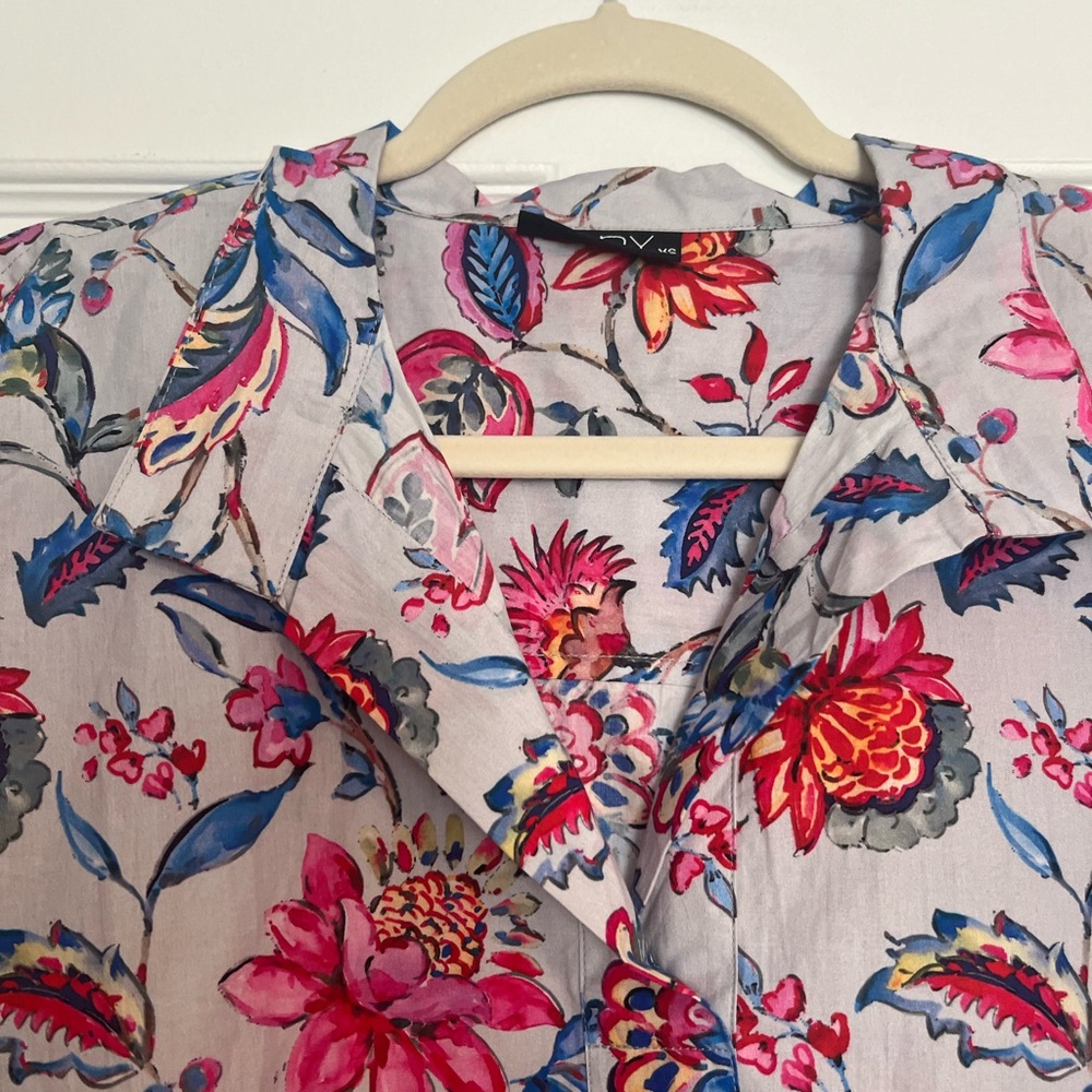 NWT Floral Short-Sleeve Blouse - Pink & Blue Floral - Picture 3 of 8